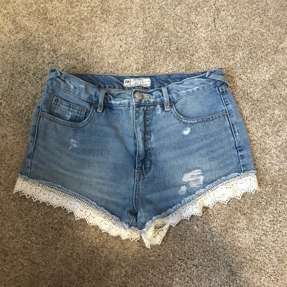 Free People Blue Lace Denim Shorts - Picture 2 of 3